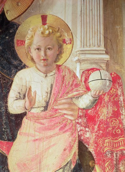 Madonna of the Shadow or Virgin and Child between Saint Dominic, Cosmas, Damien, Mark, John the Evangelist, Thomas of Aquinas, Laurence and Pierre the Martyr (detail) by Fra Angelico